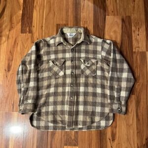 Vintage Woolrich Wool Flannel Shirt Brown Plaid Made in USA Mens Small